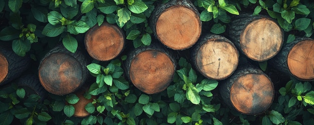 Photo a top view of tree logs and plants symbolizing the concept of environmental conservation