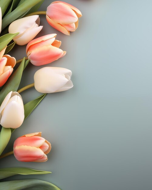 Top view of tulips lying on empty background