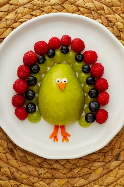 Top view turkey made from fruits