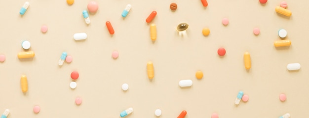 Top view variety of colorful painkillers