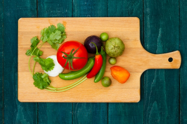 Top view vegetables on a cutting board