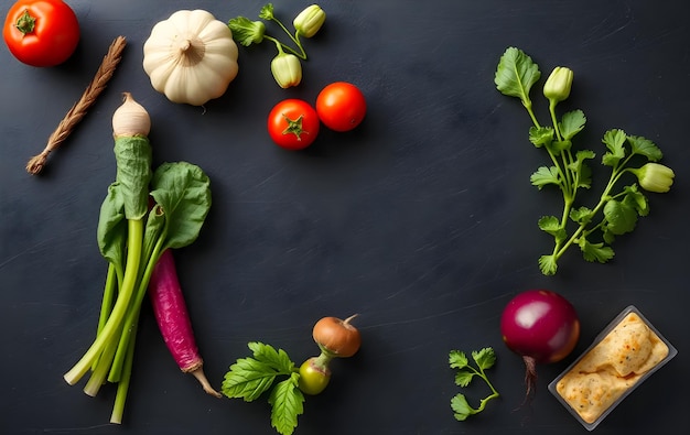 Photo top view vegetables set on a black background