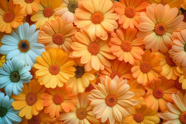 Top view of a vibrant array of multicolored daisies filling the frame