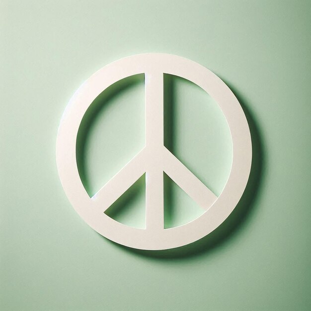 Top view of white paper peace sign on a light green background