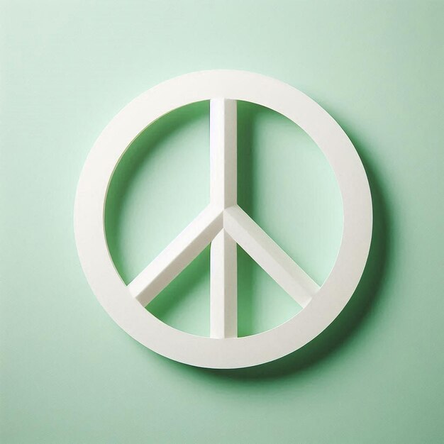 Top view of white paper peace sign on a light green background