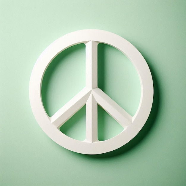 Top view of white paper peace sign on a light green background