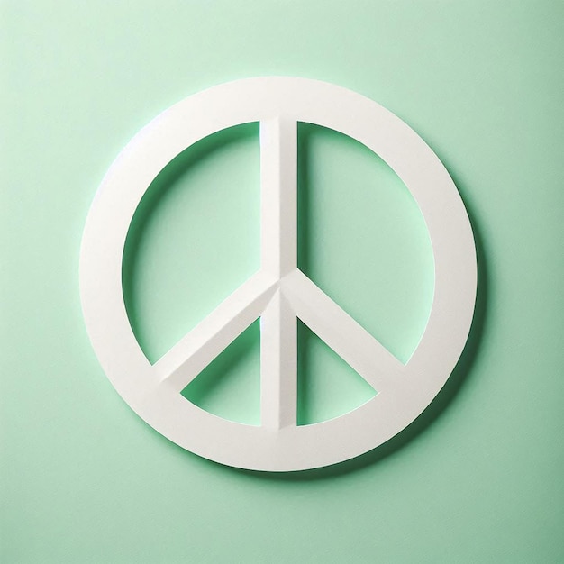 Top view of white paper peace sign on a light green background