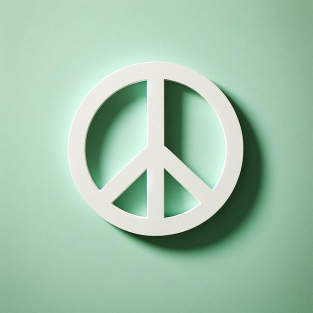 Top view of white paper peace sign on a light green background