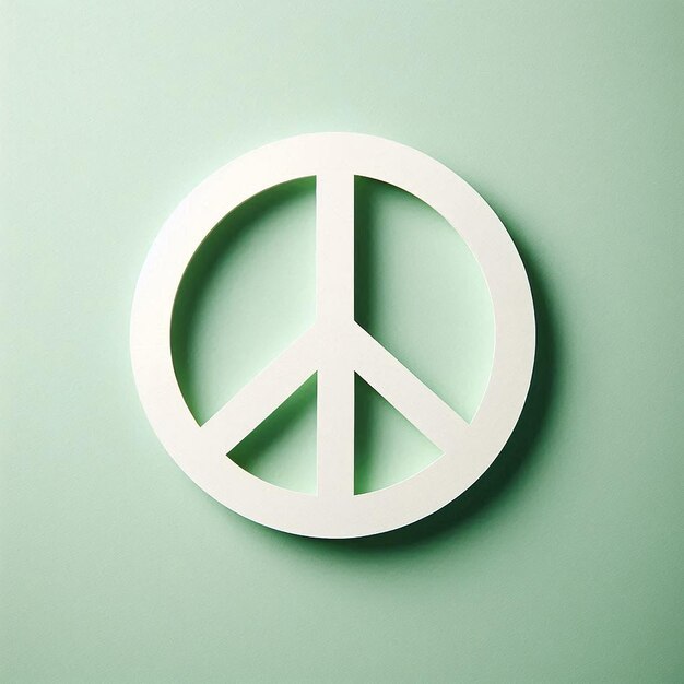 Top view of white paper peace sign on a light green background