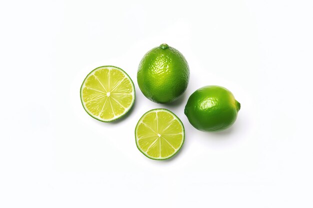 Top view of whole and slice lime isolated on white background