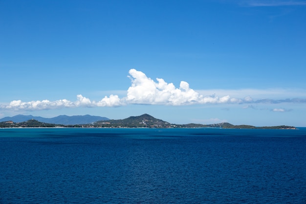 Top view with blue sea and white cloud ko samui in Thailand.