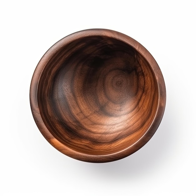 top view of wooden bowl on white background