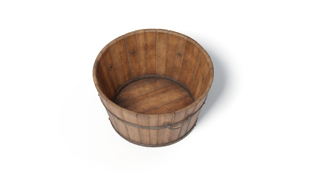 Top view wooden bucket isolated on white background Clipping path included