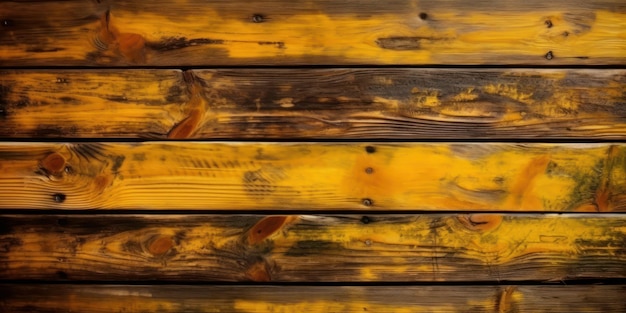 Top view Wooden table Wooden texture yellow background Generative AI