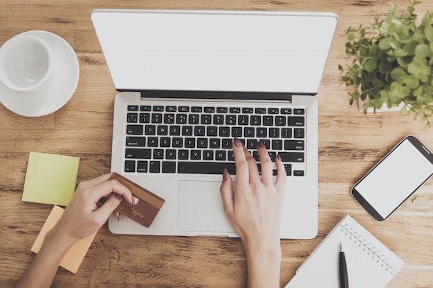 Top view of the working space of a modern business