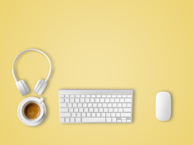 Top view of workspace desk with empty space of copyspace.