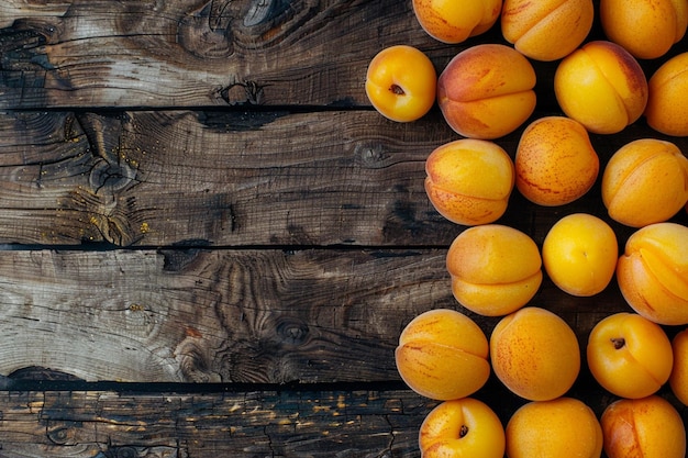 Top view yellow apricots mellow and fresh fruits on the rustic desk