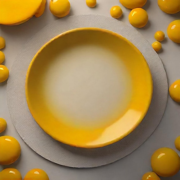 top view of yellow round plate for mockup ai image