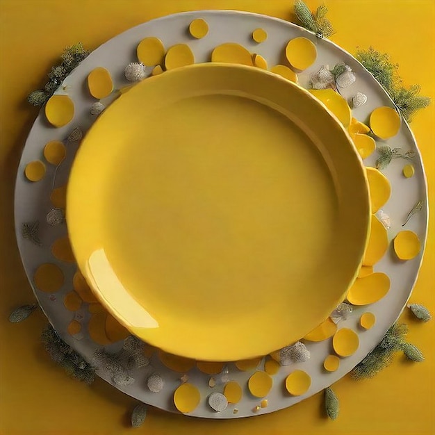 top view of yellow round plate for mockup ai image