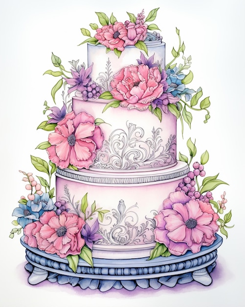 Photo top wedding cake coloring pages