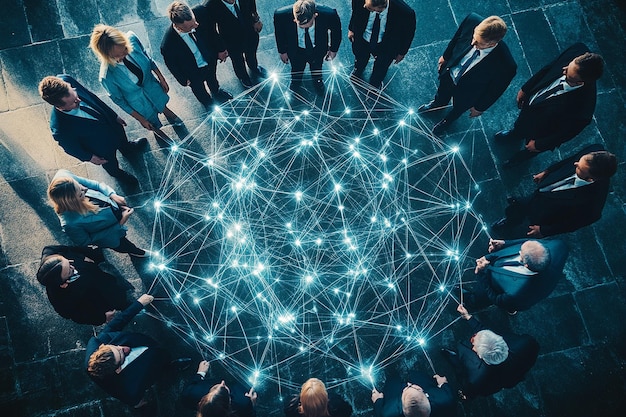 Photo topdown view of a business team symbolizing unity with technology and connections