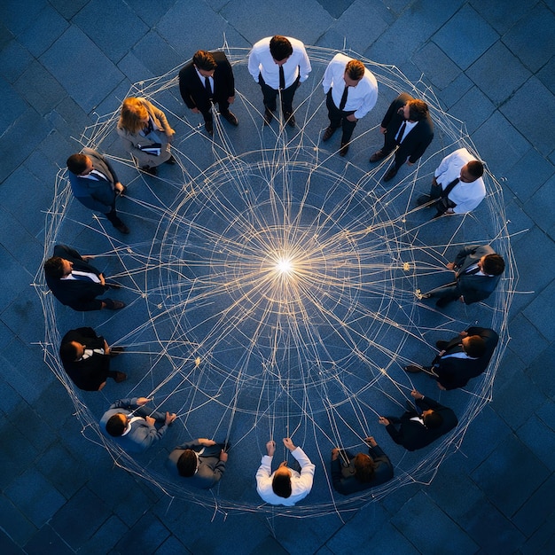 Topdown view of a business team symbolizing unity with technology and connections