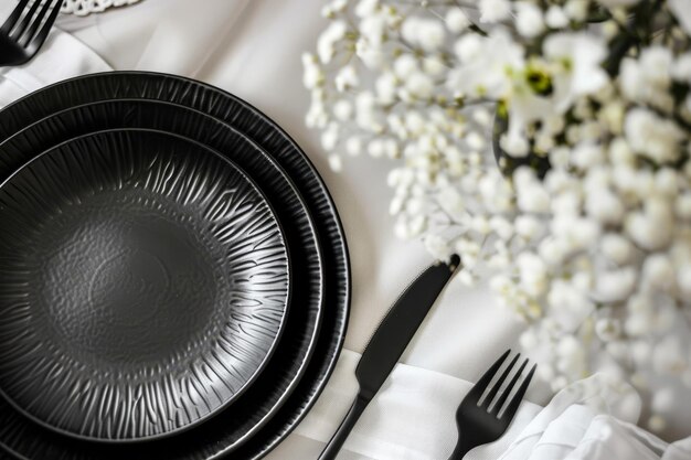 A topdown view of an elegant dining table setting