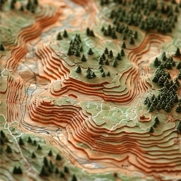 Photo a topographic map highlighting a trail system in a national park with elevation changes along the h