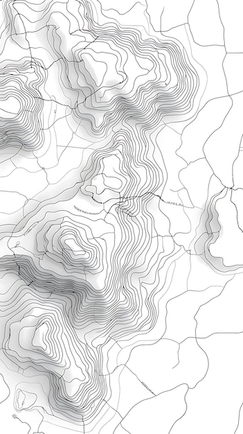 Photo topographic map illustration contour lines depicting mountainous terrain