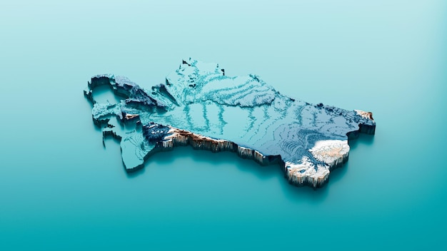 Topographic Turkmenistan Map Hypsometric Turkmenistan Elevation tint Spectral Shaded relief map 3d