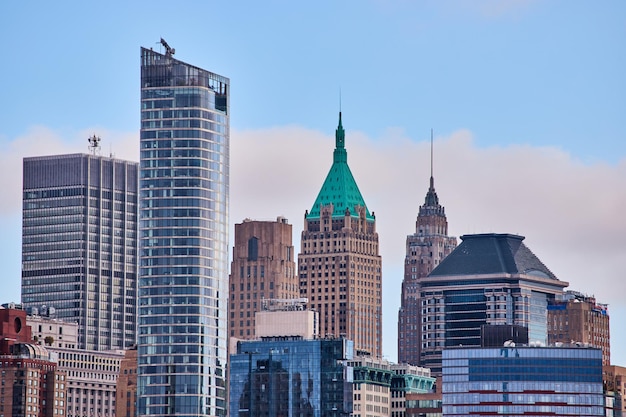 Tops of New York City skyscrapers in detail