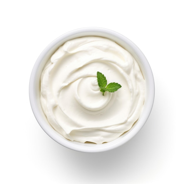 TopView Bowl of Cream Cheese with Natural Herbs and Swirls of Flavor Isolated on White Background