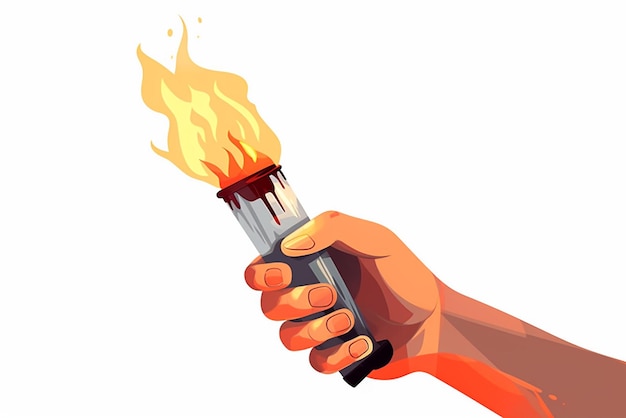 Torch with fire in hand illustration on a light gray background Torch icon Dream of achievement