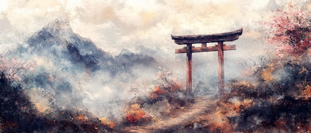 Torii Gate Mountain Pass Shinto Religion Spiritual Symbol