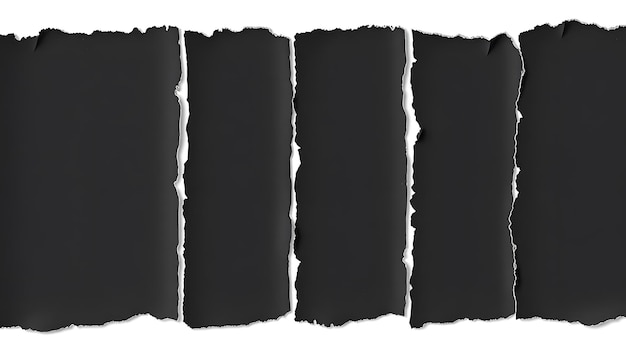 Photo torn black pages with uneven texture edges set of ripped black paper sheets png isolated on