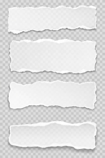 torn blank pages with uneven texture edges set of ripped white paper sheets png isolated on transparent background document or newspaper mockup