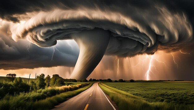 Tornado in landscape scene