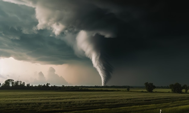 Tornado nautral disaster in field Summer climate stormy landscapes generative ai