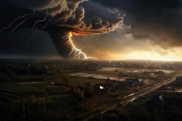 Tornado rages through a field Illustration AI GenerativexA