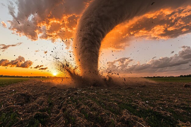 Photo tornado touchdown capturing the raw power and destruction as debris fills the air