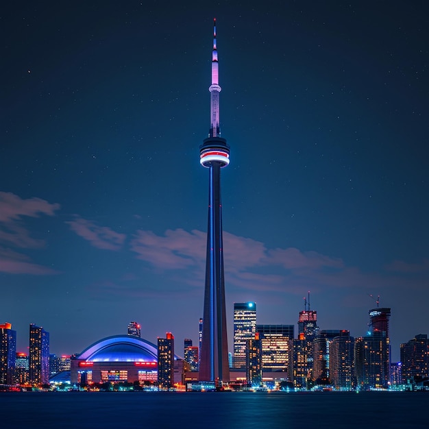 Toronto Night Cityscape CN Tower Illuminated Landmark Skyline Image