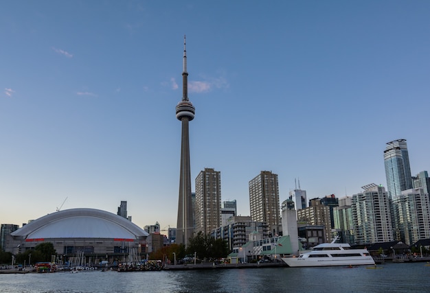 Toronto Skyline at sunset. view of the evening city