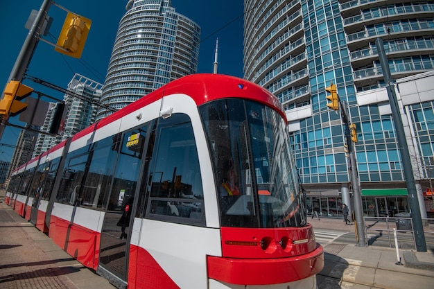 Toronto transport service and the skyline at Ontario, Canada