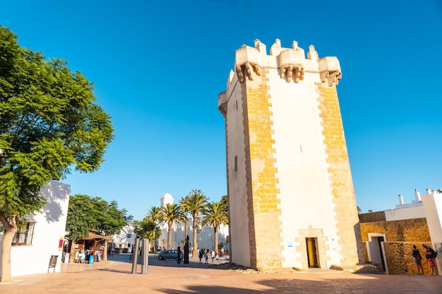 Torre de Guzman and Iglesia de Santa Catalina in summer in Conil de la Frontera Cadiz Andalusia