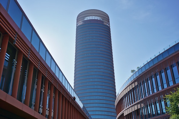 Torre Sevilla or Torre Pelli (Seville Tower or Pelli Tower), the tallest building in the city, from the commercial center nearby.