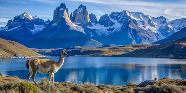 Photo torres del paine patagonia chile guanaco in torres del paine national park laguna azul patagonia chile