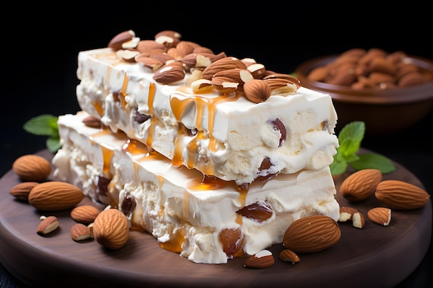 Torrone A traditional Italian nougat typically made of honey sugar egg white and toasted nuts