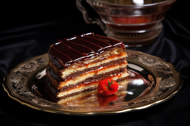 Photo torte della nonna on a glossy black plate torte della nonna food image