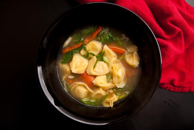 Tortellini chicken pasta soup with vegetables