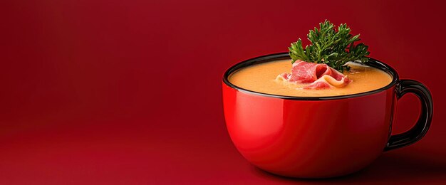 Photo tortellini soup bowl white background cream and ham minimalist inviting